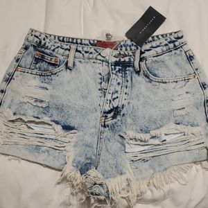 Distressed jean shorts